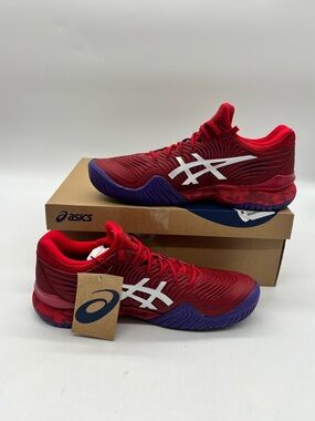 Asics Court FF Novak Men 10 Cranberry Red White Synthetic Tennis Sneakers Shoes.